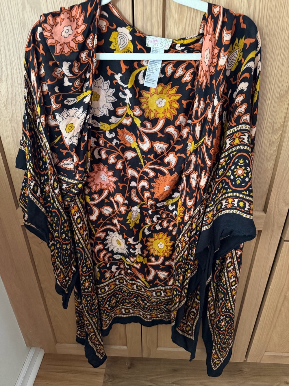 Free People Floral Print Black & Orange Women's Kimono Jacket